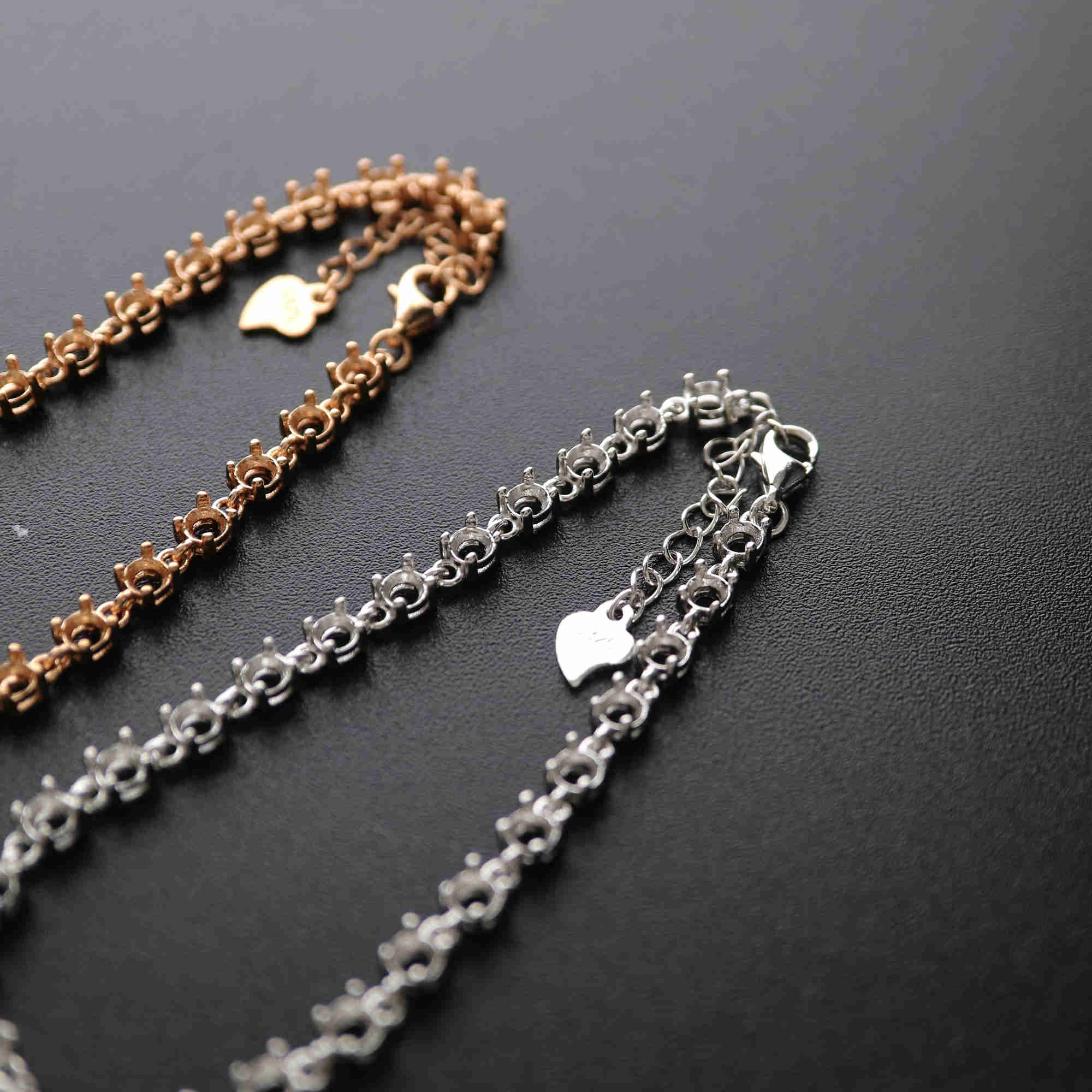 1Pcs 3MM Round Bezel Tennis Chain Mounting 27 Gemstones Cz Stone Solid 925 Sterling Silver Prong Bracelet Settings 1900214 - Click Image to Close